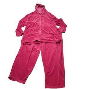 Vintage Red Velour Zip Up Track Suit Ladies Plus Size 2X 90's Y2K Comfy Weekends